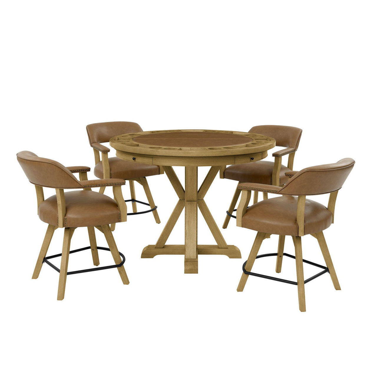 Poker Dining Table Rider, Round, 6-person, 48'', Brown